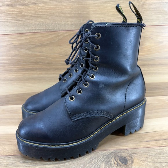 Dr Martens Shriver Hi Boots Womens 8 Black Leather Chunky Combat Heel - Picture 3 of 11
